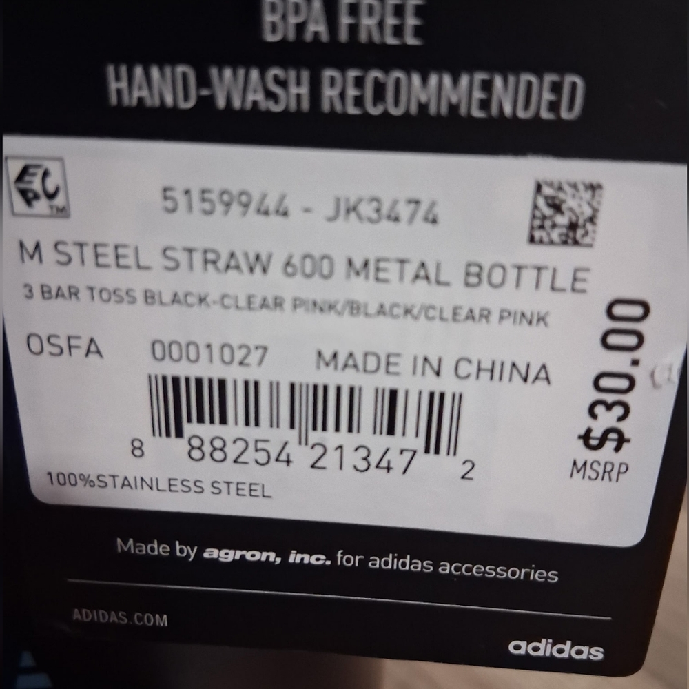 adidas Black Water Bottle with Pink and Blue Accents (New) - Picture 5 of 5